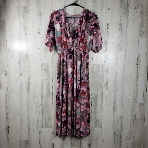 Asos pink floral ruffled summer maxi dress women's size 2 - Picture 1 of 12